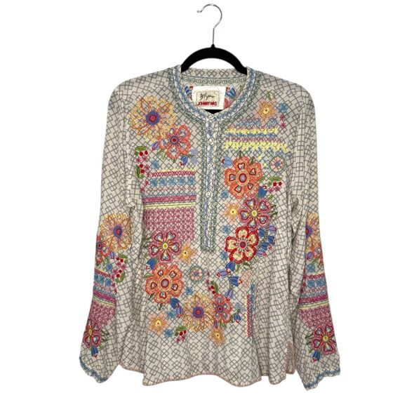 Johnny Was Biya Katie Blouse Women’s Medium 100% Silk Floral Embroidered Top - Picture 1 of 9